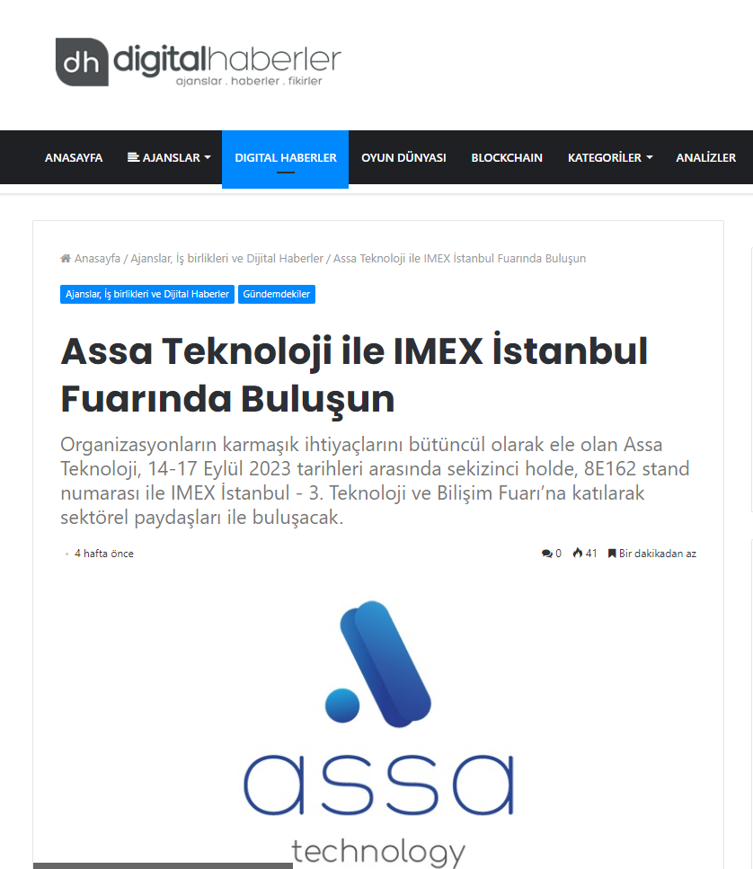 Assa Teknoloji ile IMEX İstanbul Fuarında Buluşun